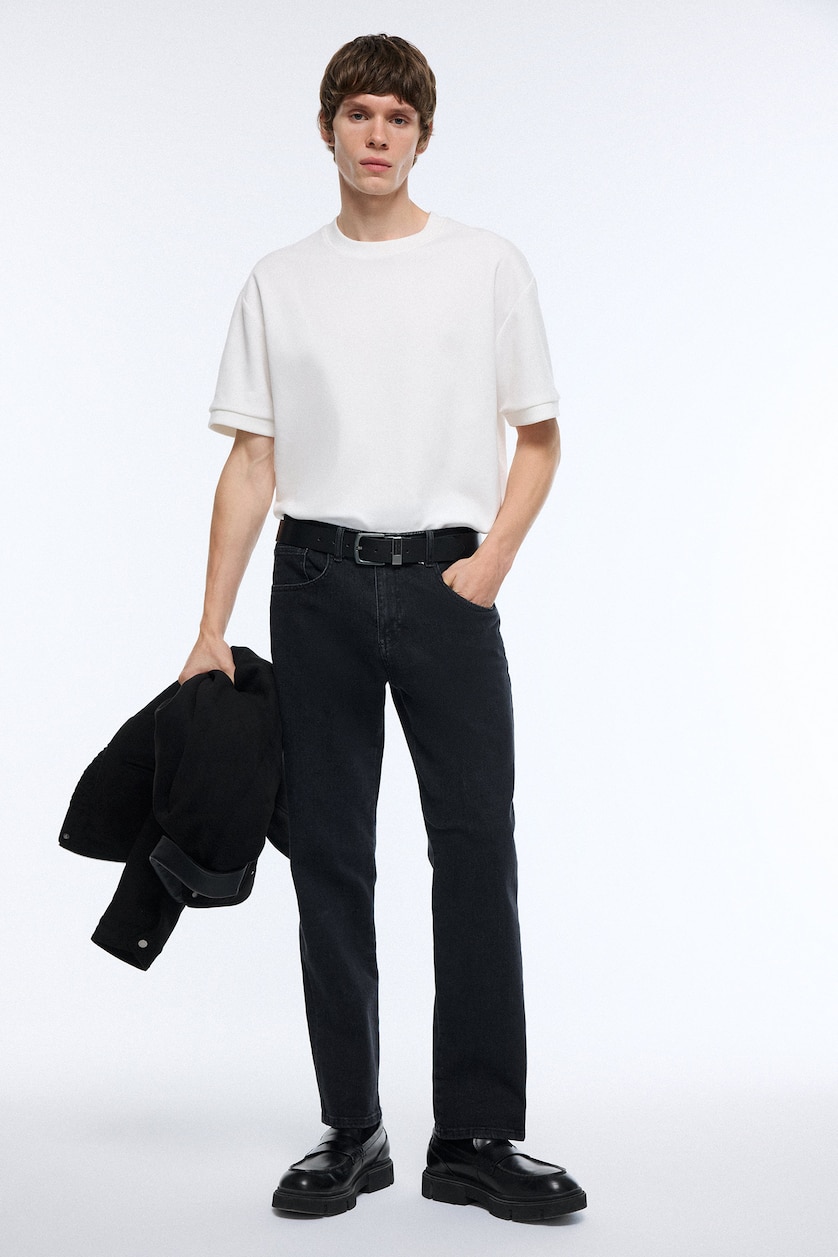Men Anthracite Straight Fit Regular Waist Straight Leg Jeans