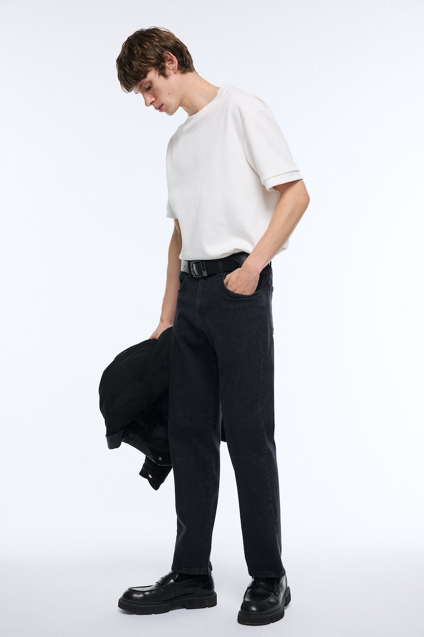 Men Anthracite Straight Fit Regular Waist Straight Leg Jeans