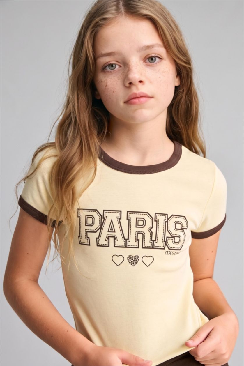 Girls & Teens Light Yellow Regular Fit Short Sleeve T-Shirt