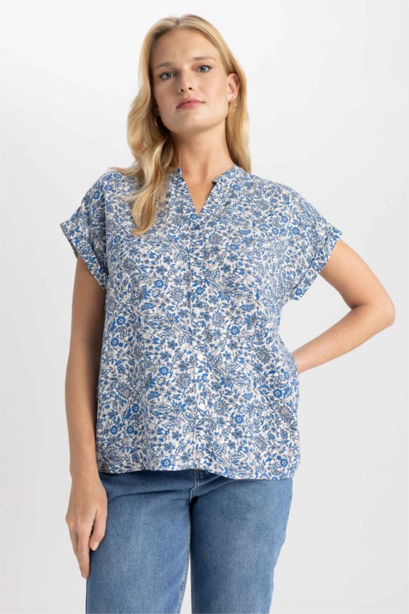 Woman Blue Regular Fit Short Sleeve Shirt