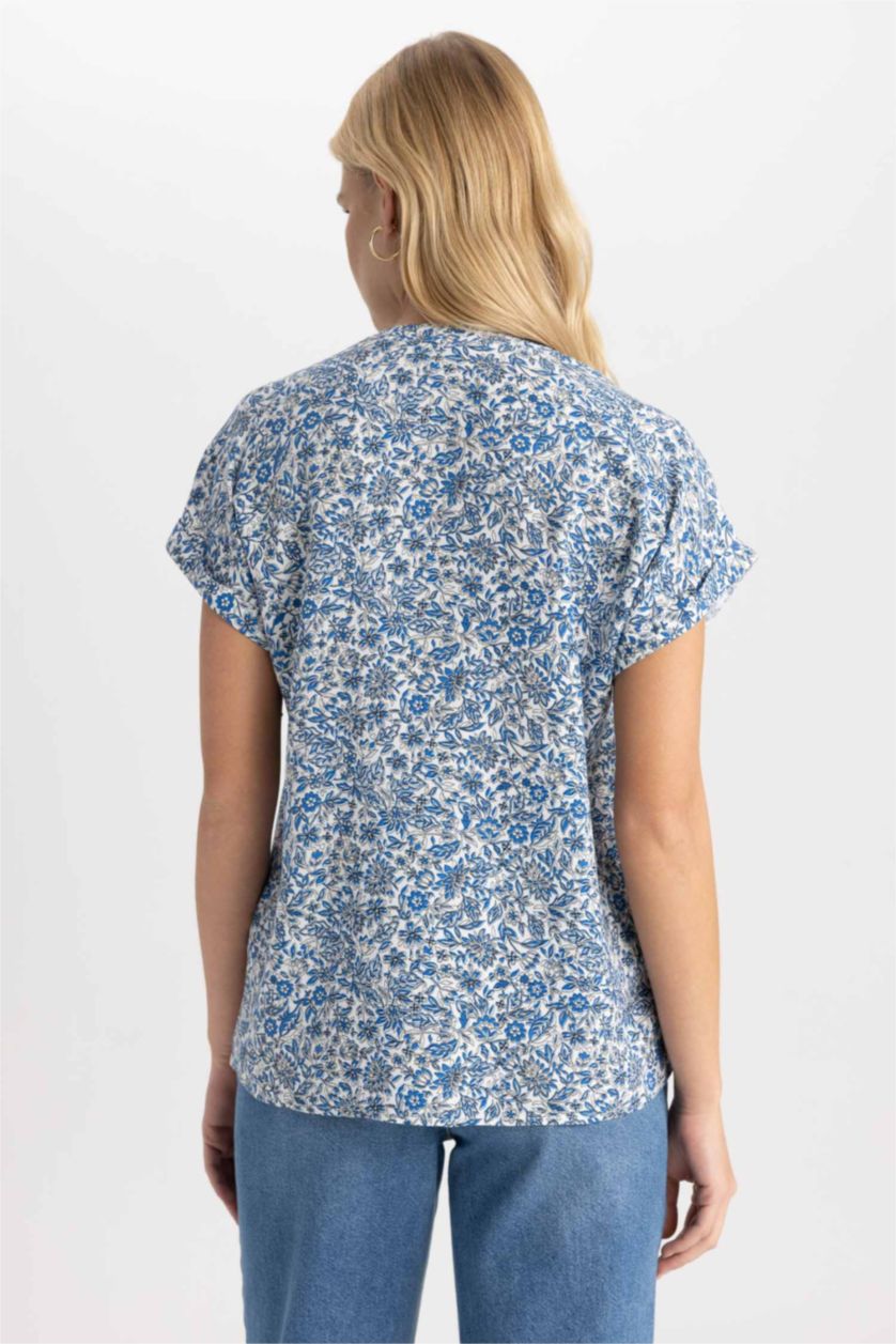 Woman Blue Regular Fit Short Sleeve Shirt