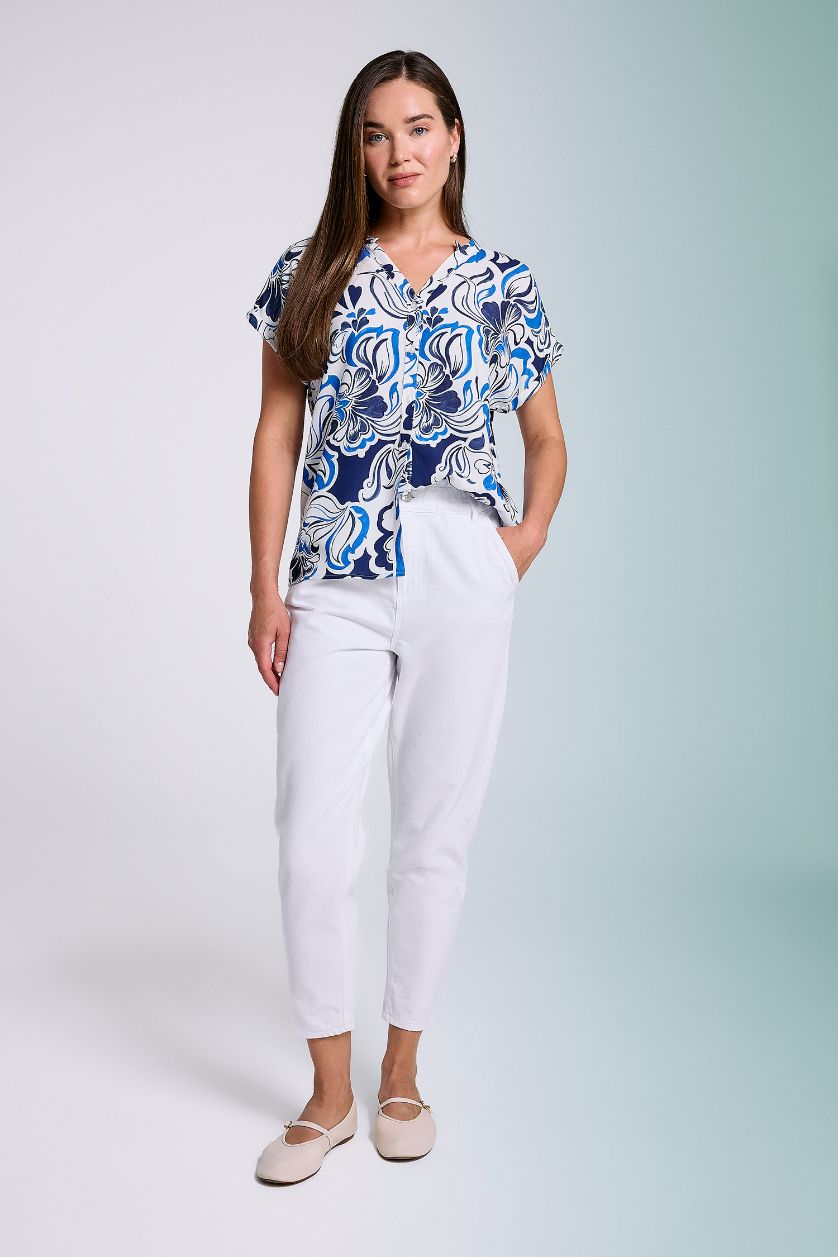 WOMAN NAVY Regular Fit Crew Neck Short Sleeve Shirt