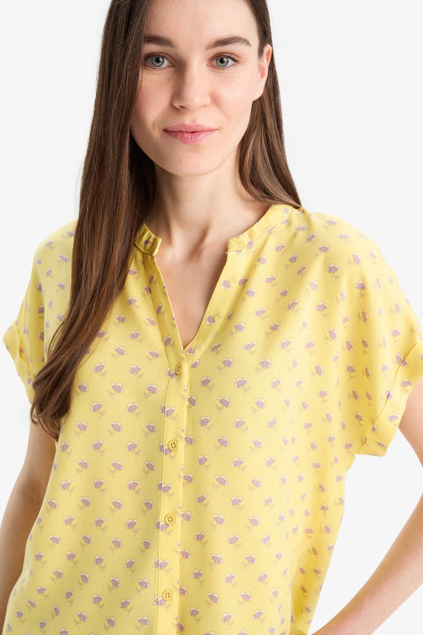 WOMAN Yellow Regular Fit Crew Neck Short Sleeve Shirt