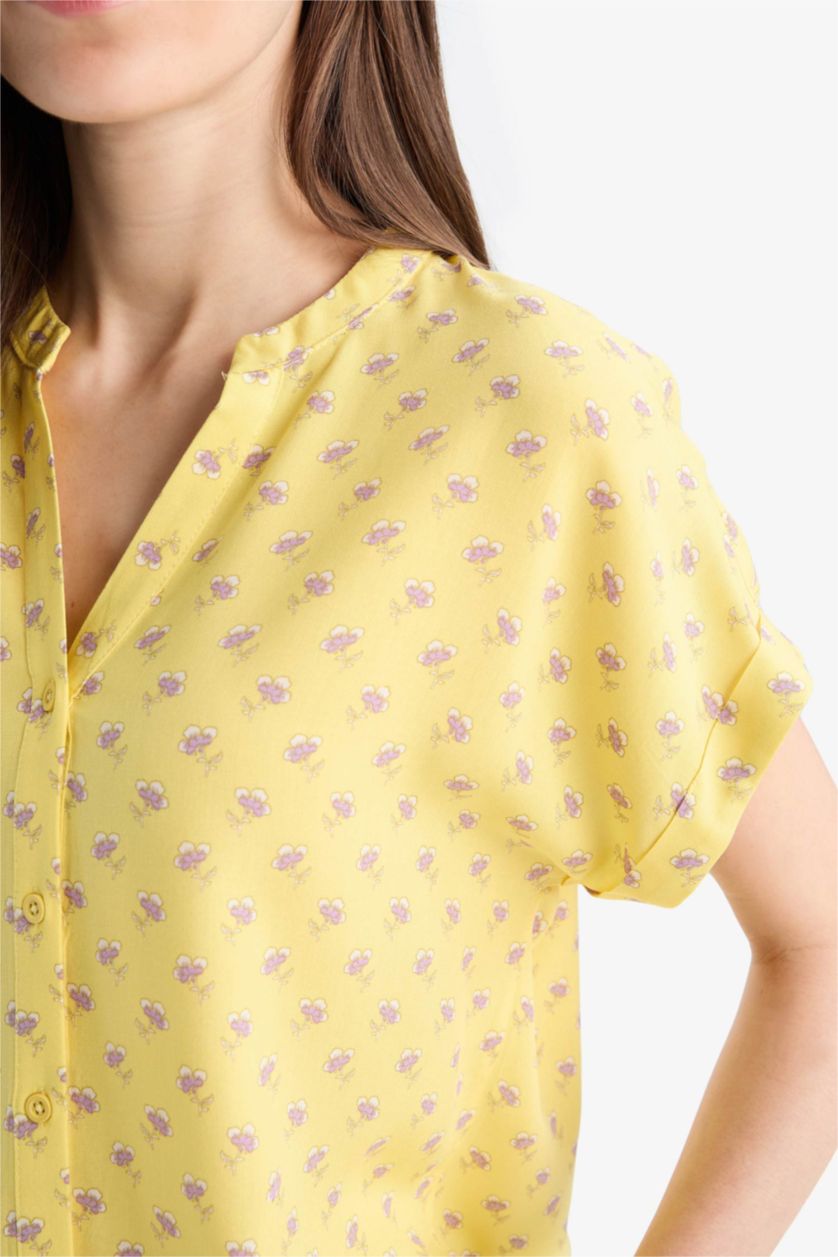 WOMAN Yellow Regular Fit Crew Neck Short Sleeve Shirt