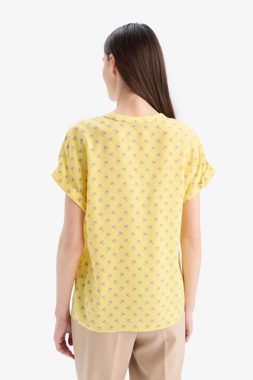 WOMAN Yellow Regular Fit Crew Neck Short Sleeve Shirt