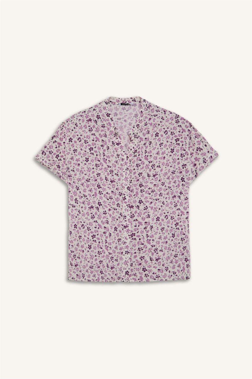 Women Purple Regular Fit Crew Neck Floral Purple Shirt