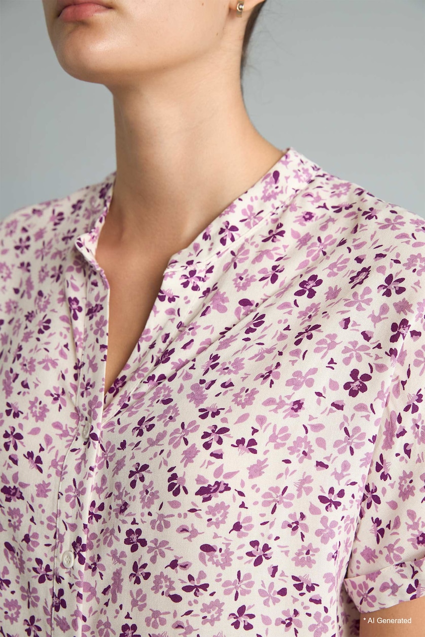 WOMAN Purple Regular Fit Crew Neck Floral Purple Shirt