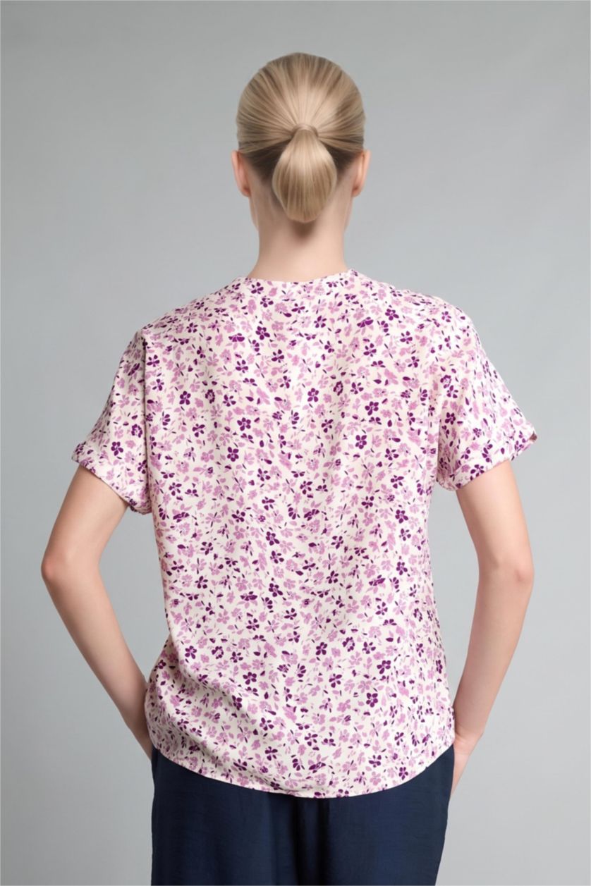 Women Purple Regular Fit Crew Neck Floral Purple Shirt