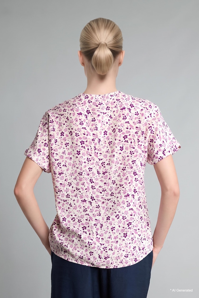 WOMAN Purple Regular Fit Crew Neck Floral Purple Shirt