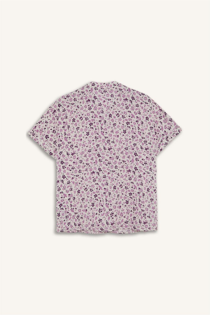 Women Purple Regular Fit Crew Neck Floral Purple Shirt