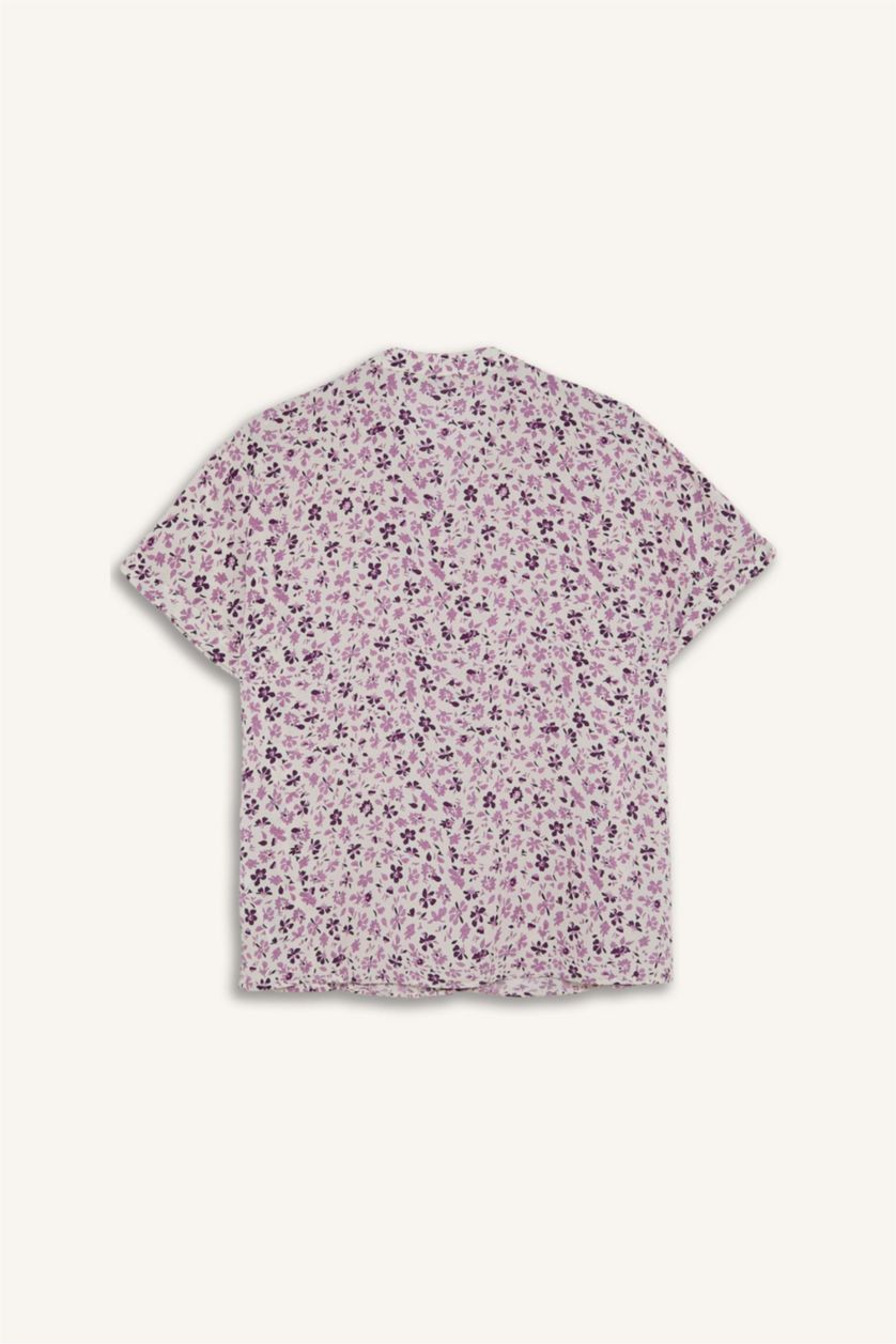 Women Purple Regular Fit Crew Neck Floral Purple Shirt