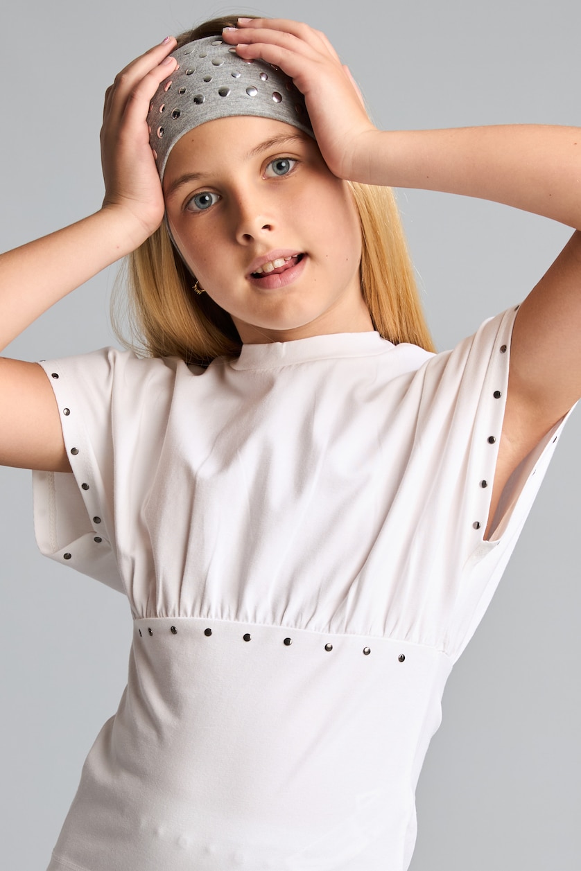 Girls & Teens Ecru تيشيرت بناتي نص ردن قصة عادية بياخة مستديرة