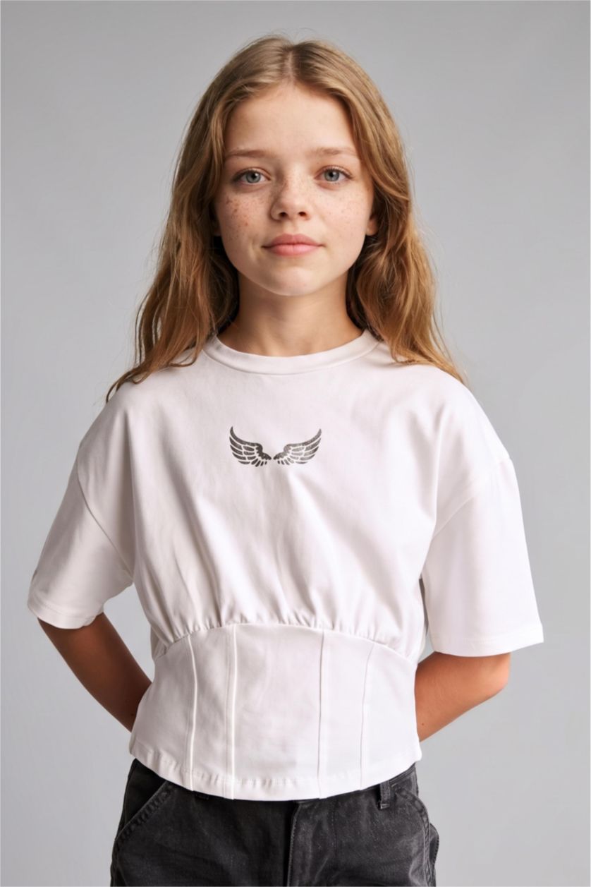 Girls & Teens Ecru Regular Fit Short Sleeve T-Shirt