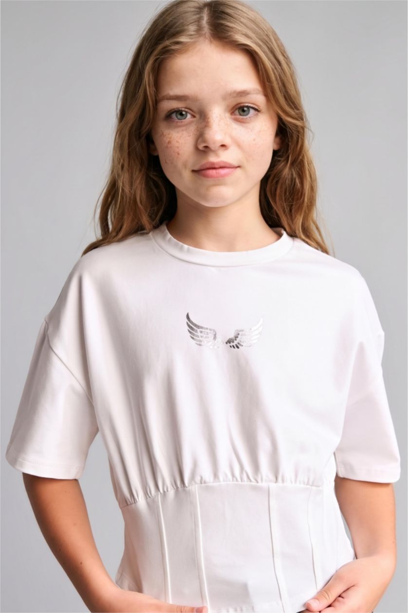 Girls & Teens Ecru Regular Fit Short Sleeve T-Shirt