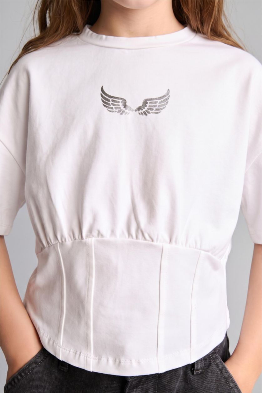 Girls & Teens Ecru Regular Fit Short Sleeve T-Shirt