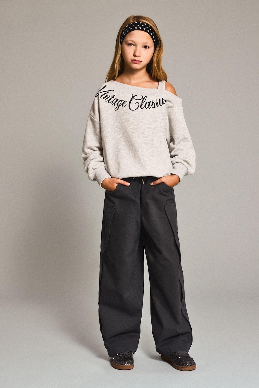 VAJZA & ADOLESHENTE Light Grey Melange Girl Asymmetric Printed Sweatshirt