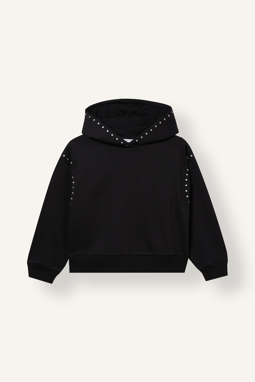 Young Girls - Teen Girls Black Oversize Fit Slogan Hooded Sweatshirt