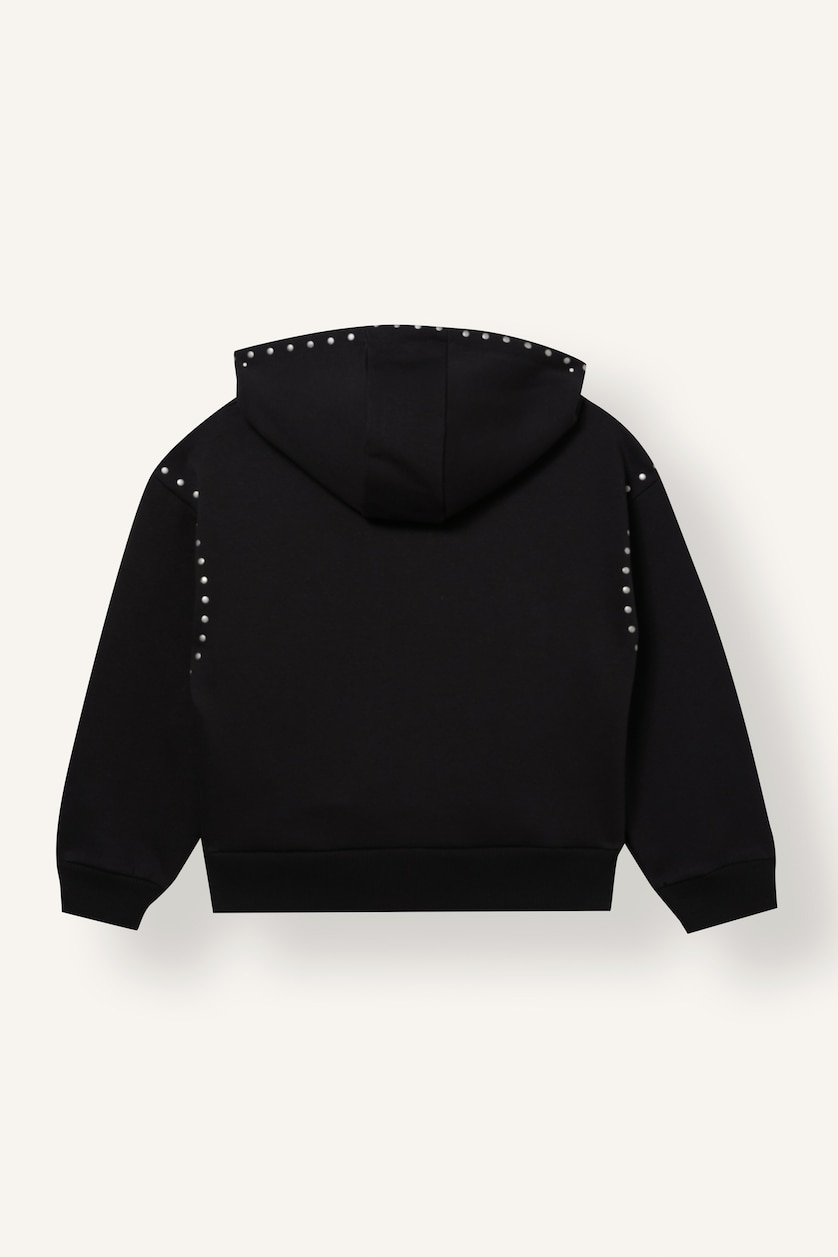 Young Girls - Teen Girls Black Oversize Fit Slogan Hooded Sweatshirt