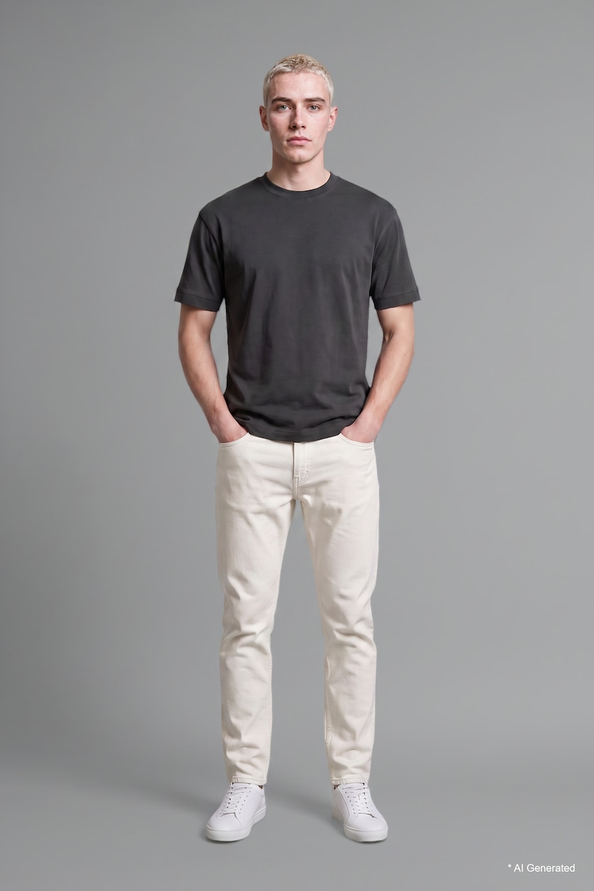 Erkek Beyaz Regular Fit Boru Paça Pantolon