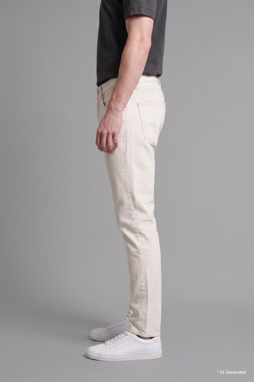 Erkek Beyaz Regular Fit Boru Paça Pantolon