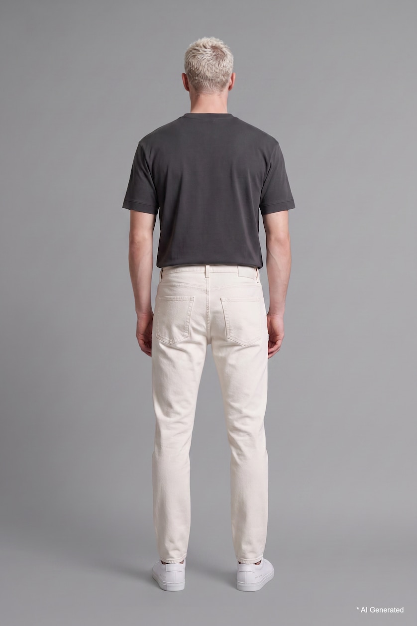 Erkek Beyaz Regular Fit Boru Paça Pantolon