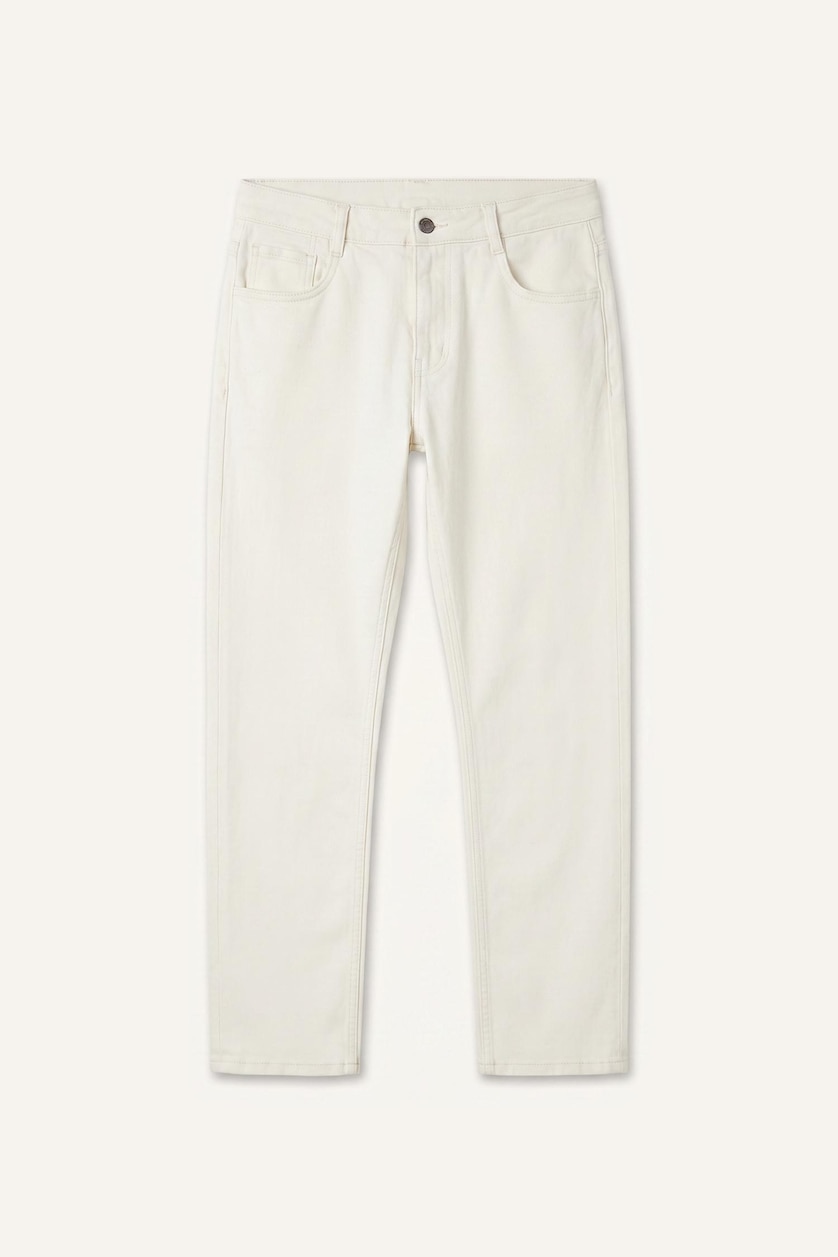 Erkek Beyaz Regular Fit Boru Paça Pantolon