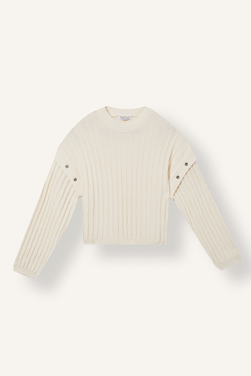 VAJZA & ADOLESHENTE Ecru Girl Ribbed Basic Pullover