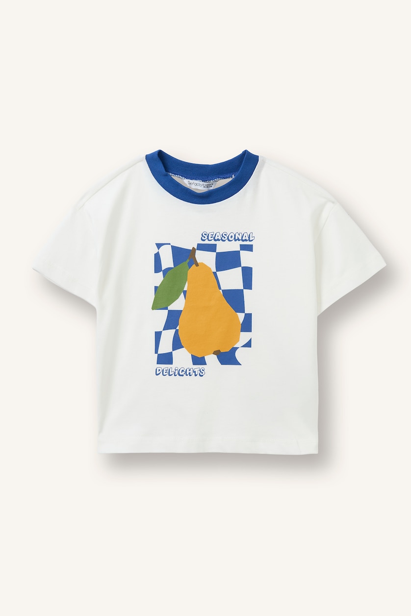 Erkek Bebek Ekru Baskılı Kısa Kollu Tişört Erkek Bebek