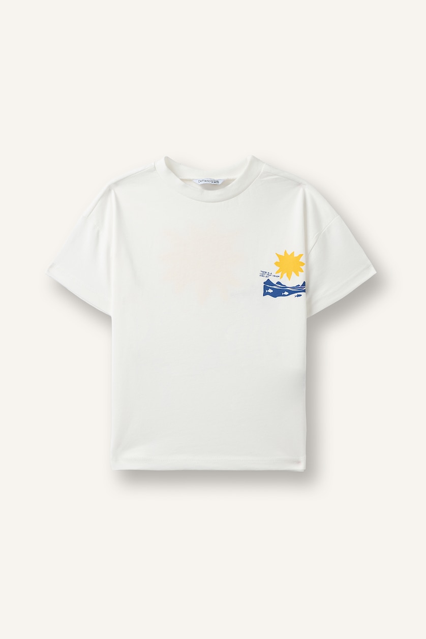 Baby Boys Ecru Regular Fit Slogan Short Sleeve T-Shirt