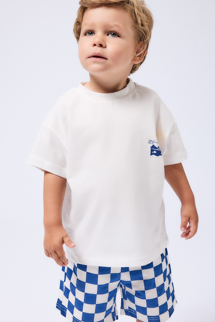 Baby Boys Ecru Regular Fit Slogan Short Sleeve T-Shirt