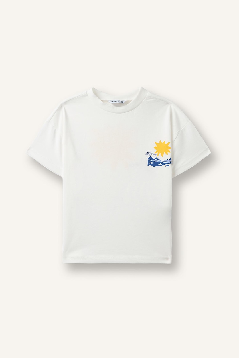 Baby Boys Ecru Regular Fit Slogan Short Sleeve T-Shirt