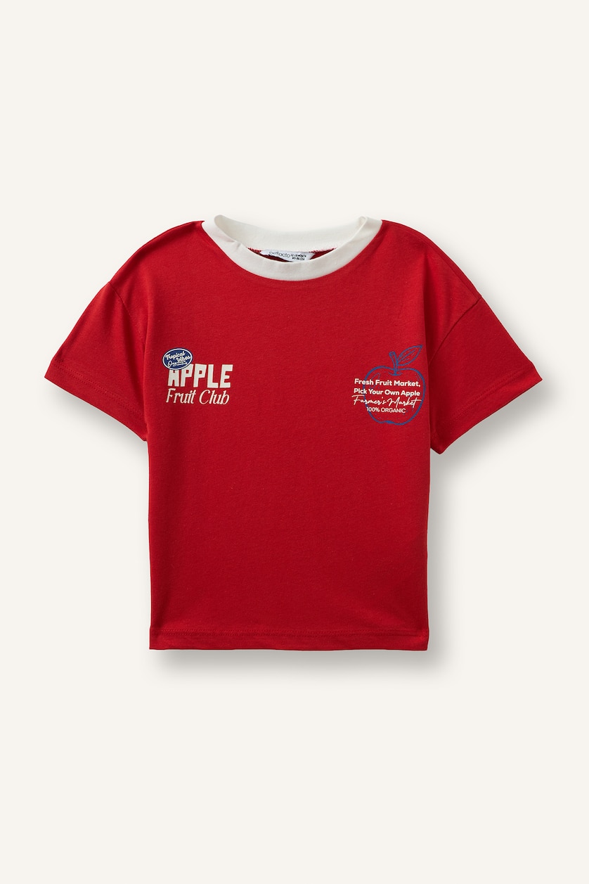 Baby Boys Red Oversize Fit Printed Short Sleeve T-Shirt