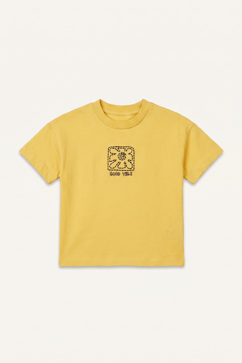 Baby Boys Yellow Oversize Fit Printed Short Sleeve T-Shirt