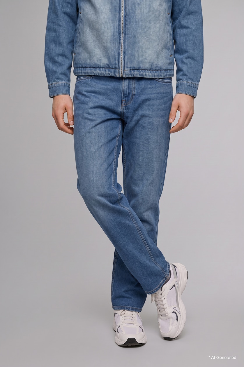 Men Blue Straight Fit Trousers
