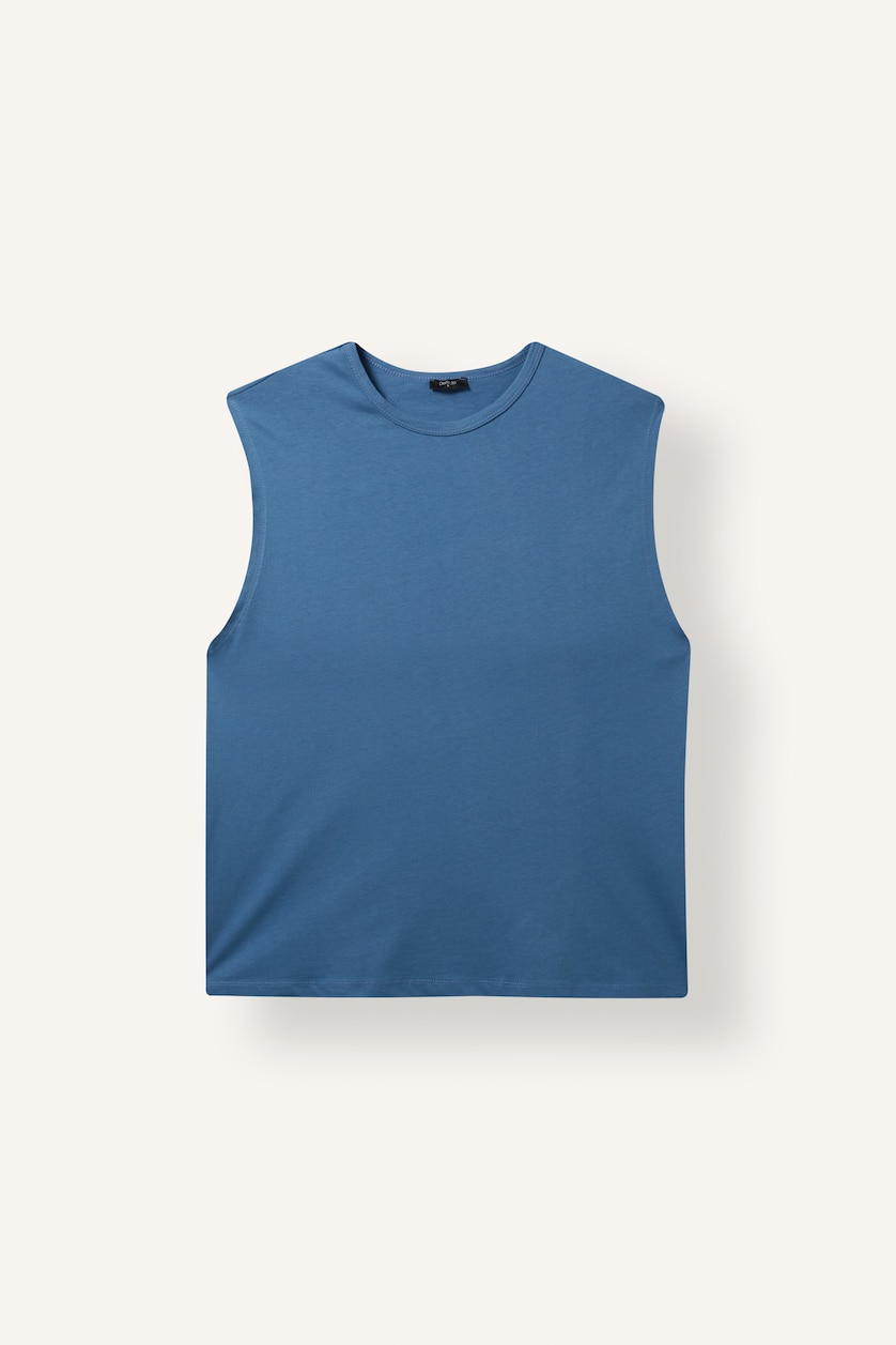 Men Blue Boxy Fit Crew Neck Sleeveless Tank Top