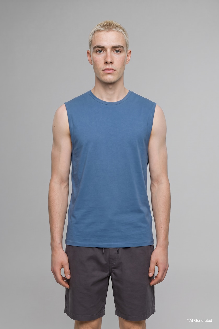 Man Blue توب اوفر سايز قطن بياخة مستديرة