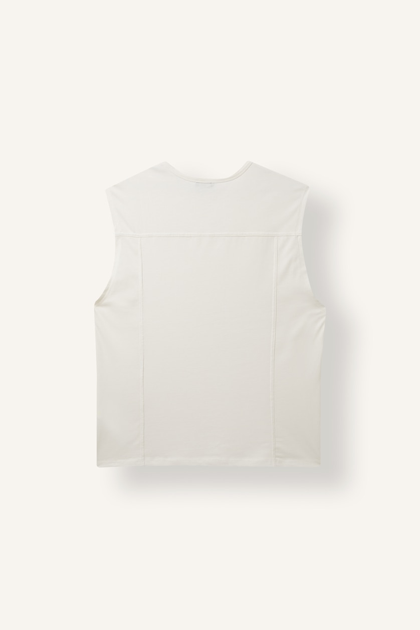 Men Ecru Boxy Fit Crew Neck Sleeveless Tank Top