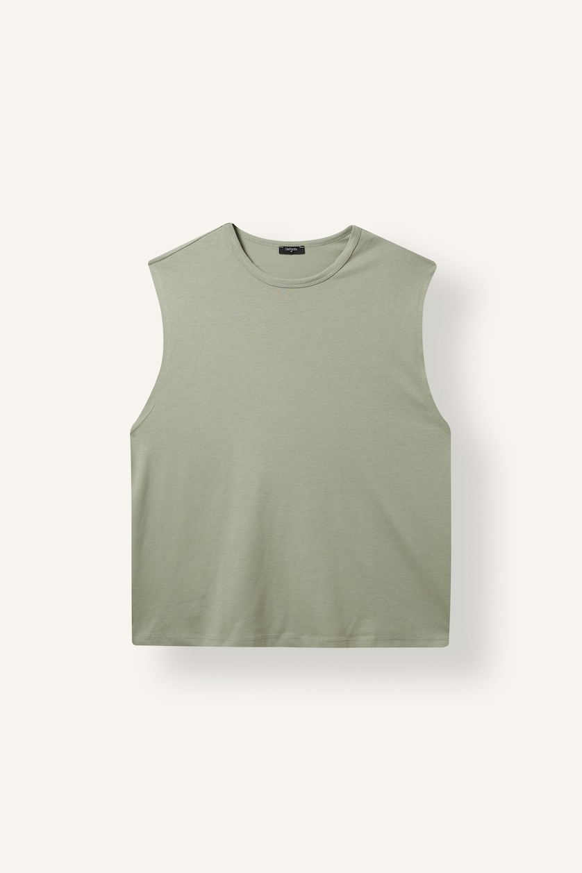 Men Green Boxy Fit Crew Neck Sleeveless Tank Top