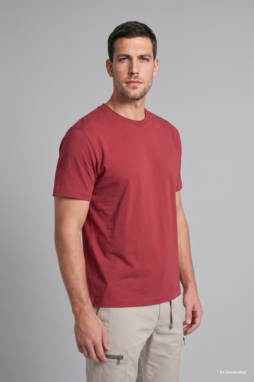 Erkek Bordo %100 Pamuk Regular Fit Bisiklet Yaka Baskılı Tişört