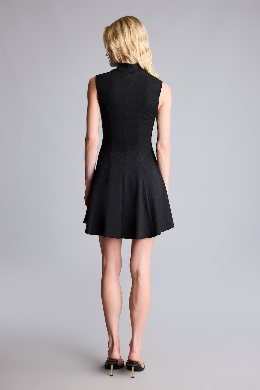 FEMME Noir Mini Robe trapèze sans manches à col bateau et motif fleuri