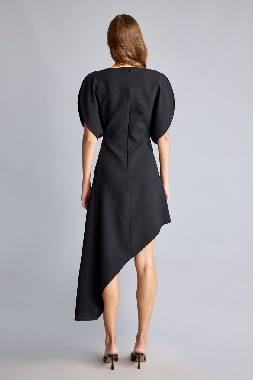 Women Black Crepe Midi Dress