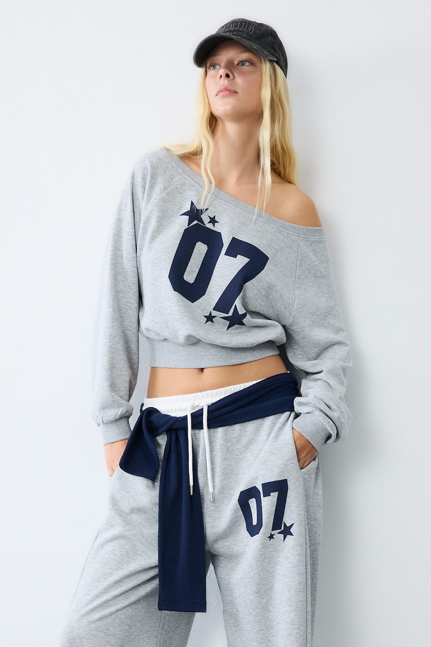 Әйелдерге Ашық Сұр Меланж Қалың Crop свитшот
