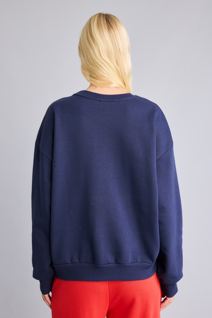 Kadın Lacivert %100 Pamuk Oversize Boston Baskılı Sweatshirt