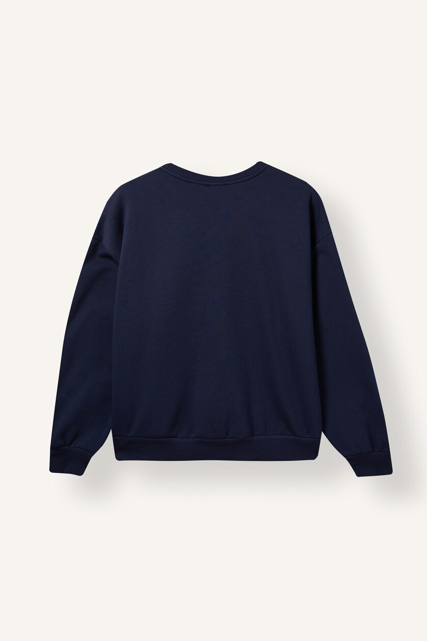 Kadın Lacivert %100 Pamuk Oversize Boston Baskılı Sweatshirt