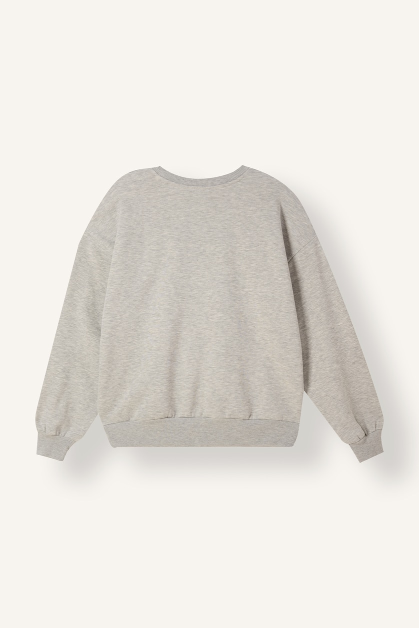 Kadın Açık Gri Melange Oversize Baskılı Sweatshirt