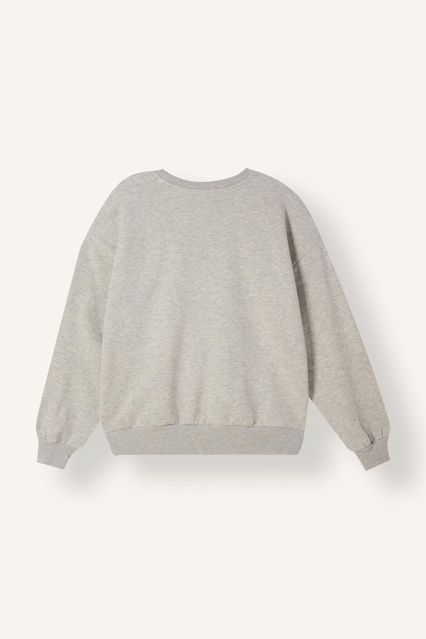 WOMAN Light Grey Melange Oversize Fit Printed Crew Neck Sweatshirt