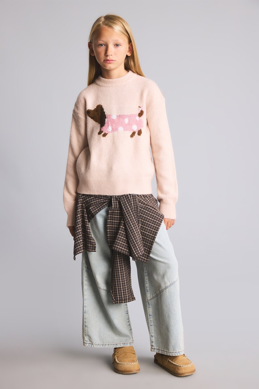 Young Girls - Teen Girls Light Pink Girl Regular Fit Animal Turtleneck Pullover