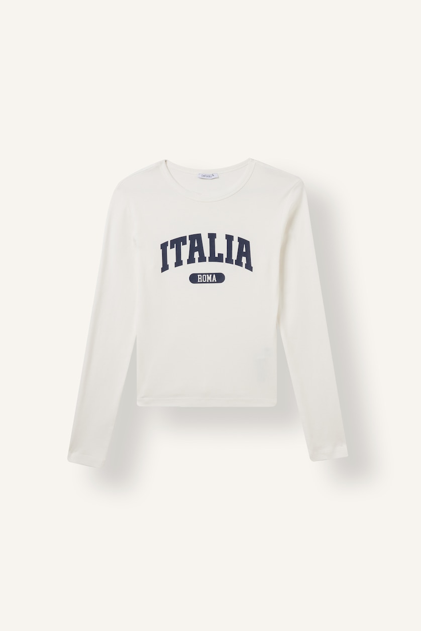 Women White Slim Fit Ribana Long Sleeve T-Shirt