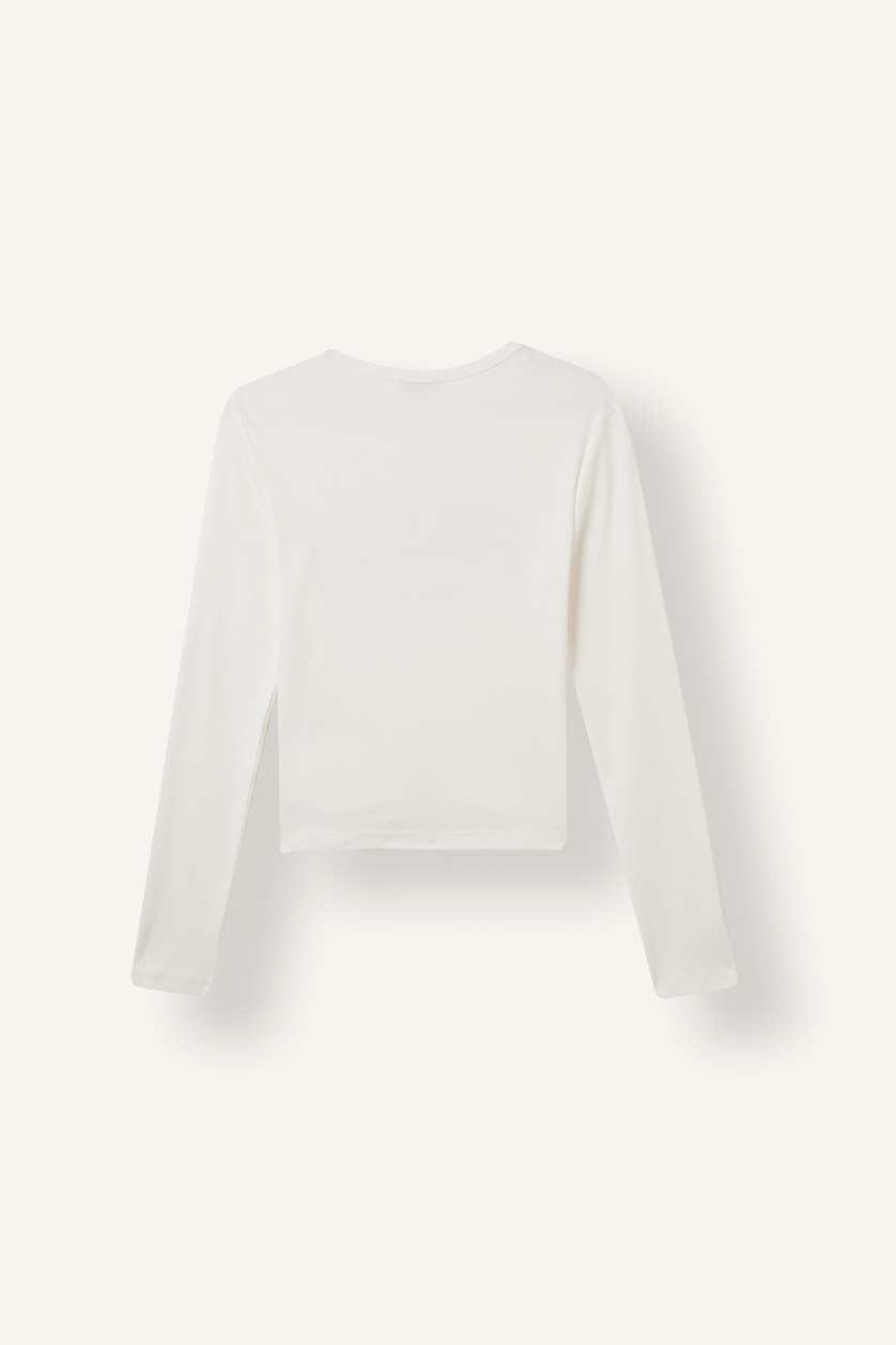 Women White Slim Fit Ribana Long Sleeve T-Shirt