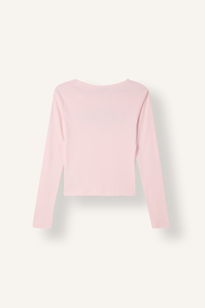 Kadın Açık Pembe Fitted Yazı Baskılı Ribana Tişört